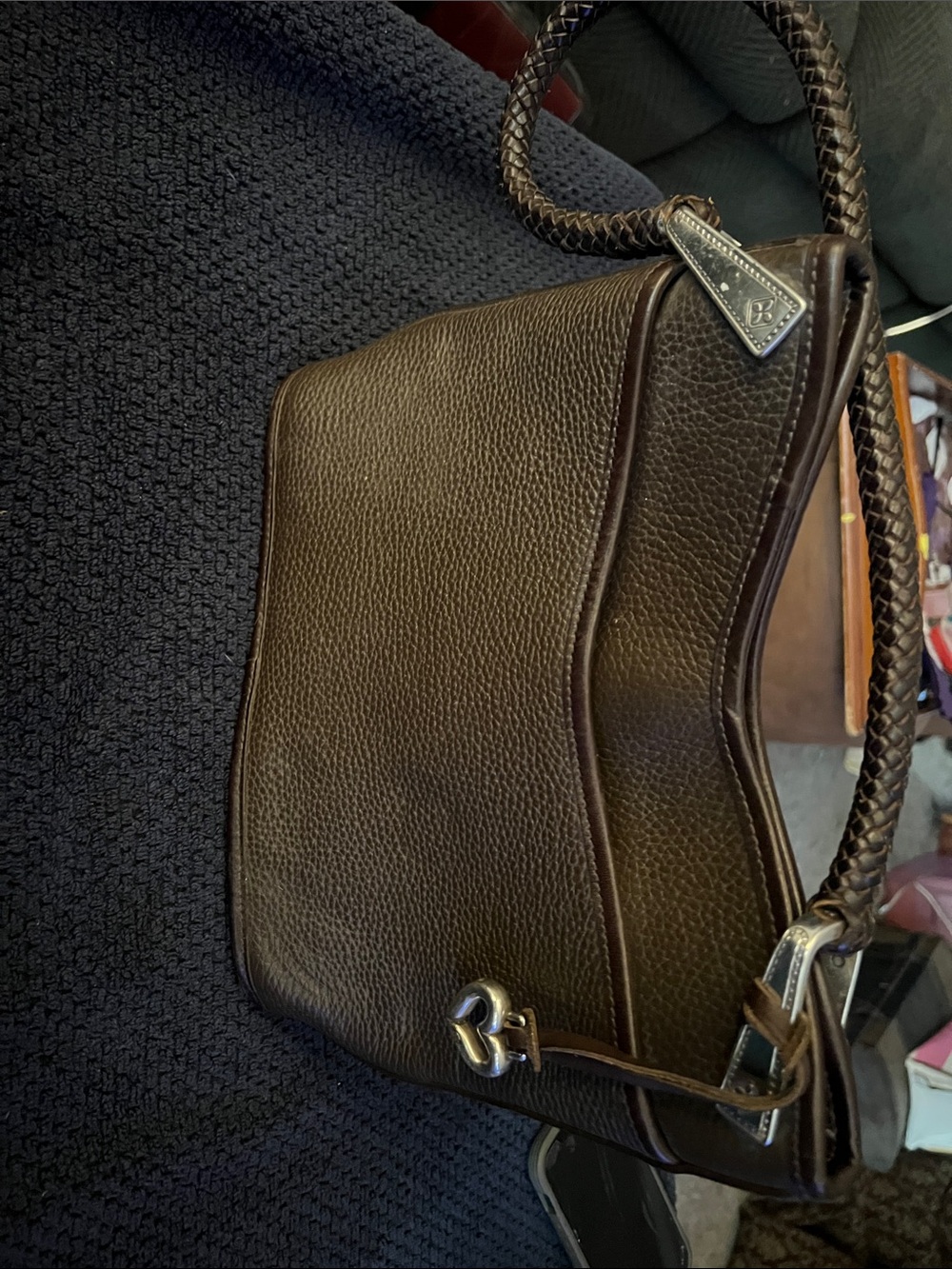 Brighton Brown Pebbled Leather Shoulder Bag with Braided Strap